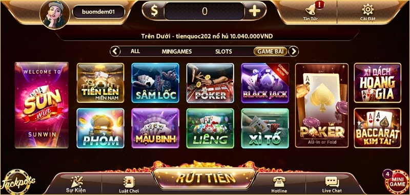 Sân chơi cung cấp đa dạng các trò chơi game bài để cược thủ lựa chọn