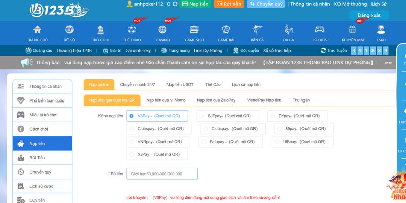 Nạp tiền 123b