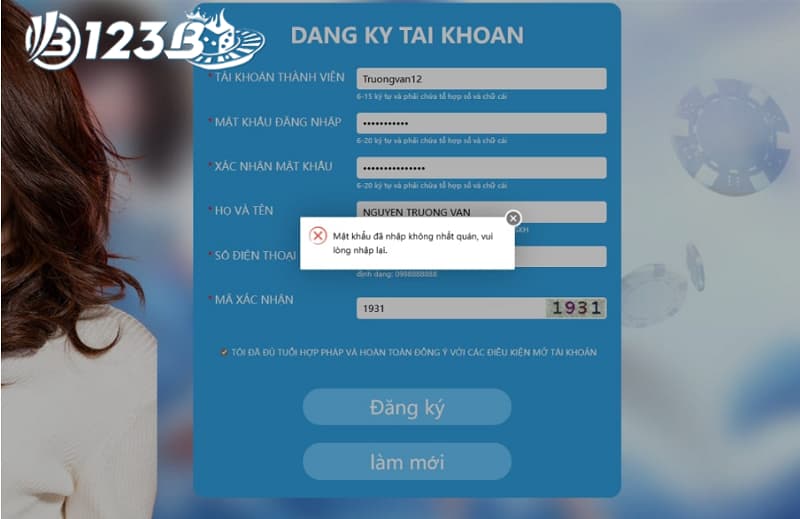 tài khoản 123b bị khóa